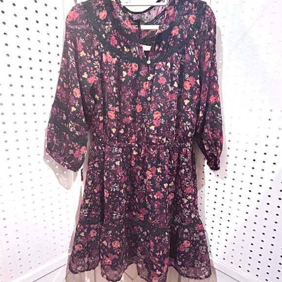 LOFT Dresses & Skirts - LOFT Floral Print Button Front V Neck Long Sleeve Sheath Dress Womens Medium